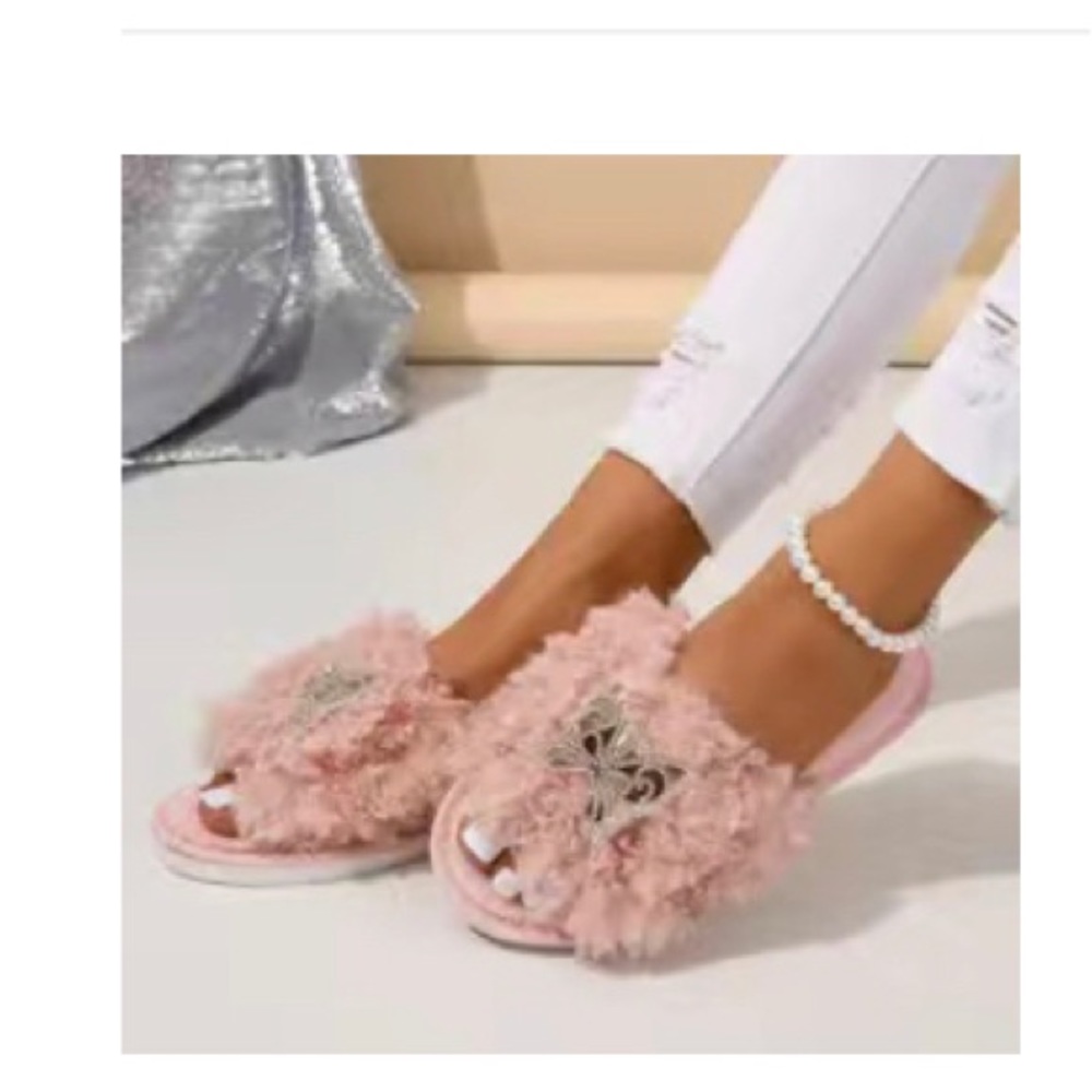 Pink butterfly slippers size 7